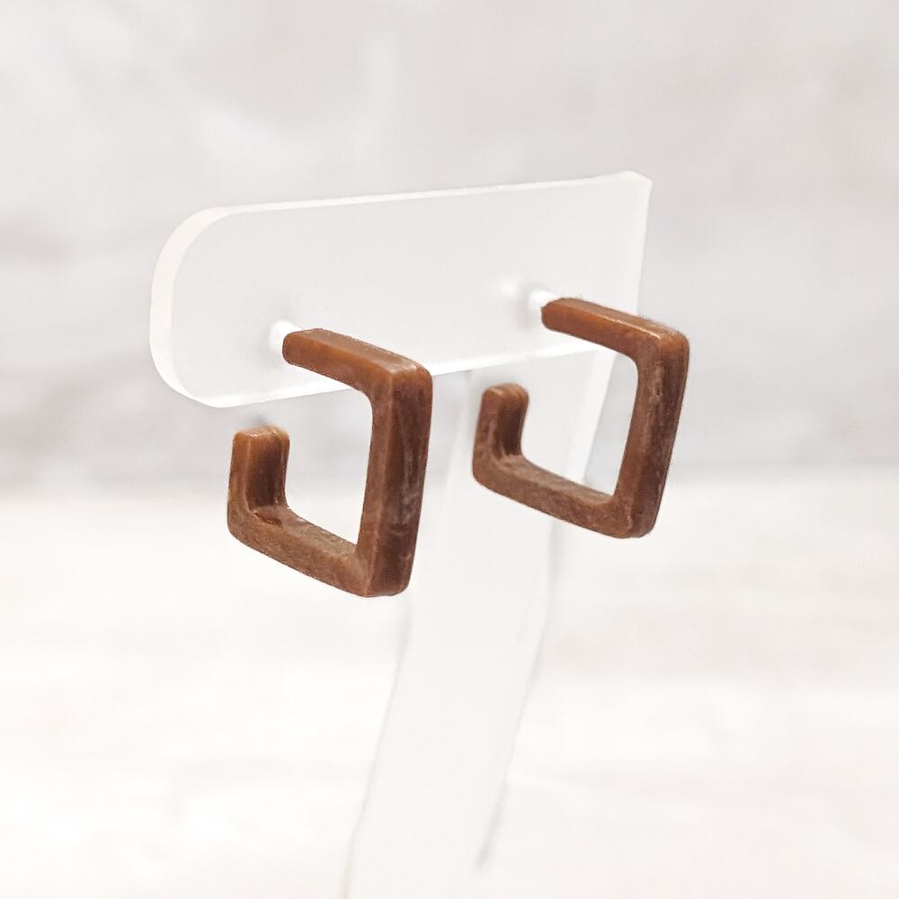 Vintage Stud Earrings Tan Retro Square Hoops 7/8"
